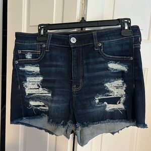 American Eagle Blue High-Waisted Distressed Jean Shorts